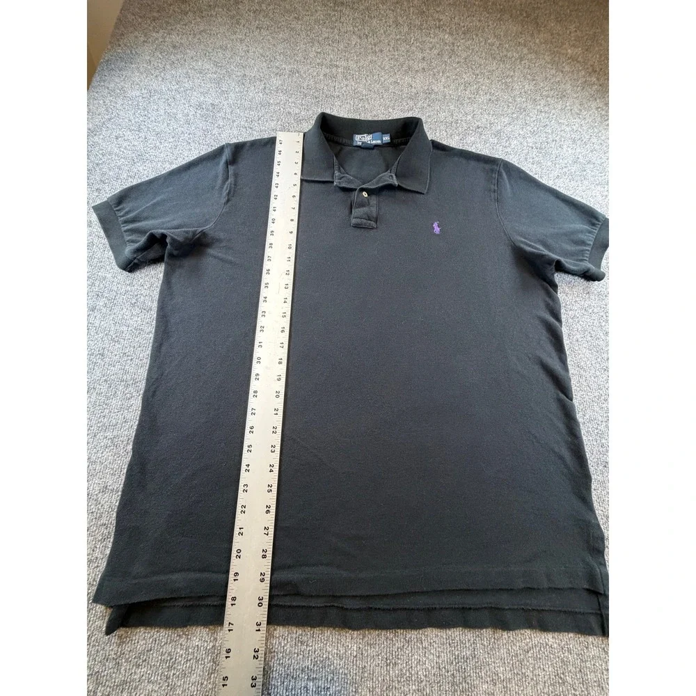Polo Ralph Lauren Mens XXL Black Short Sleeve Pique Polo Shirt Purple Pony Logo